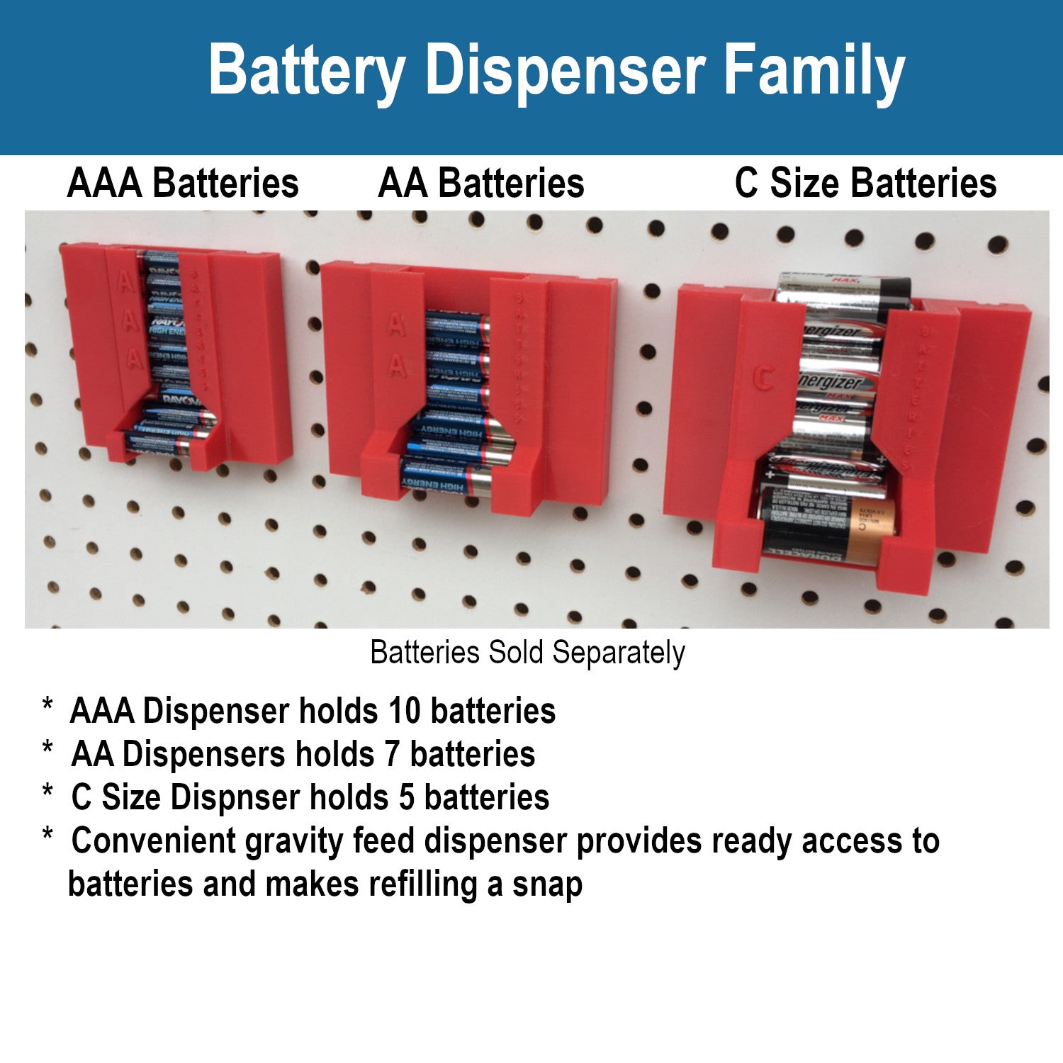 Pegboard Battery Dispenser Family Kit - Makers Road